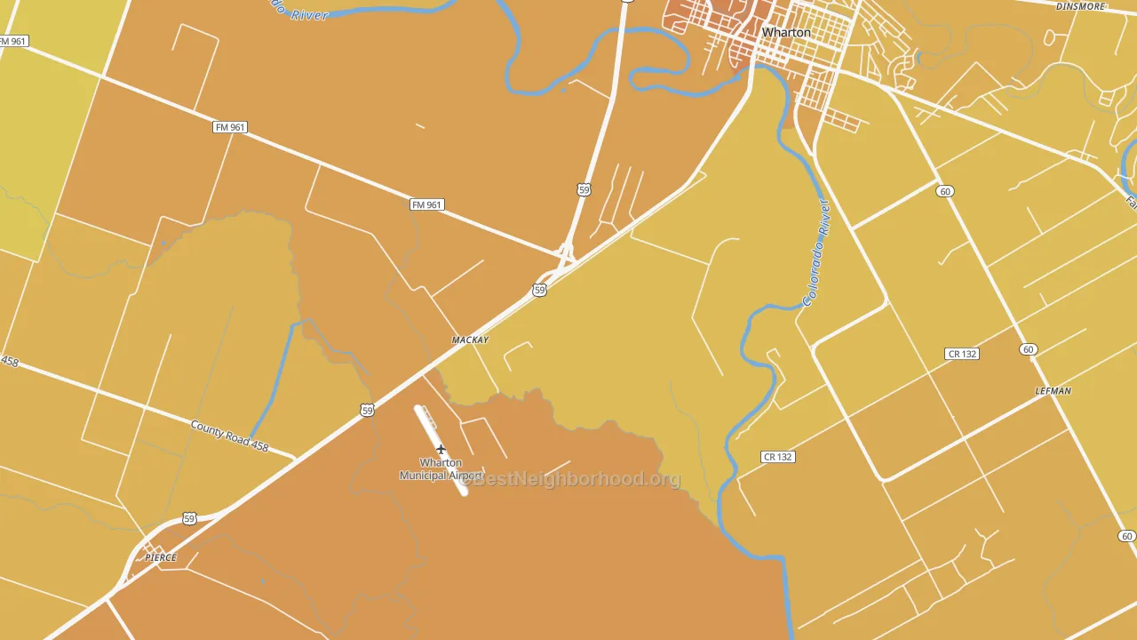 Map of the best neighborhoods in the Mackay area, with better matches in green and worse matches in red
