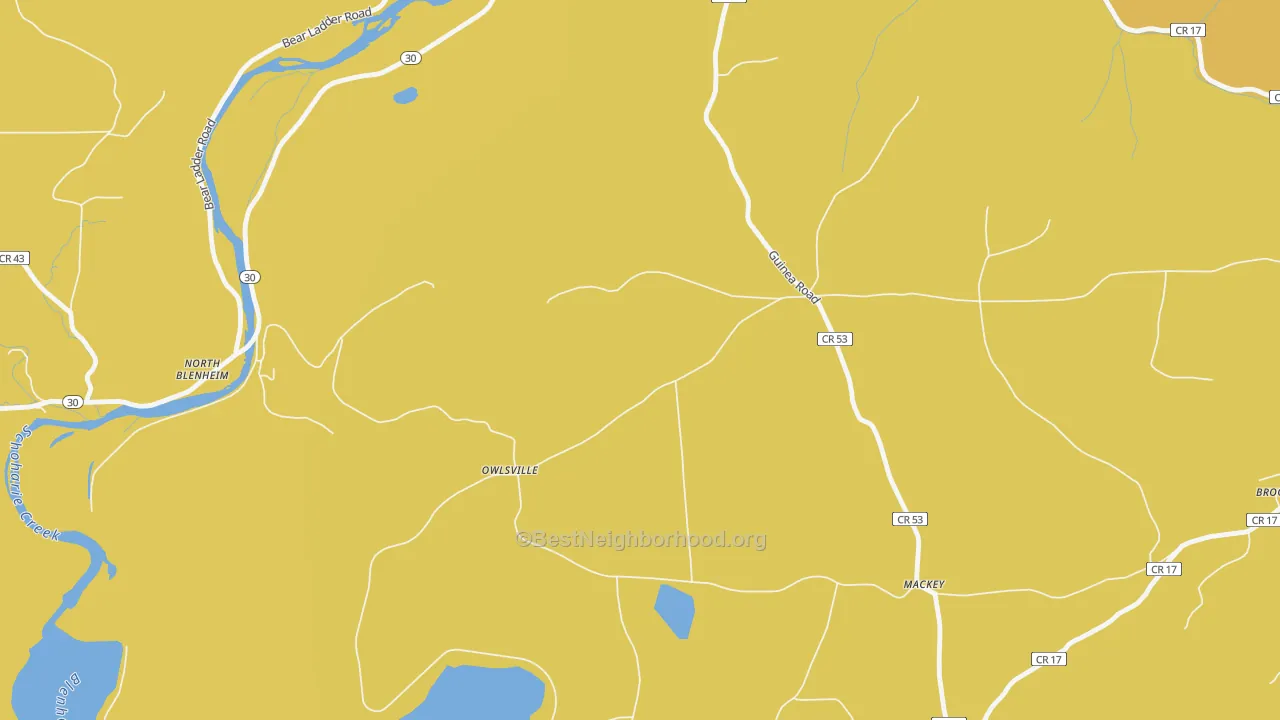 Map of the best neighborhoods in the Mackey area, with better matches in green and worse matches in red