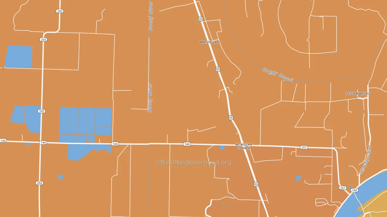 Map of the best neighborhoods in the Macon Lake area, with better matches in green and worse matches in red