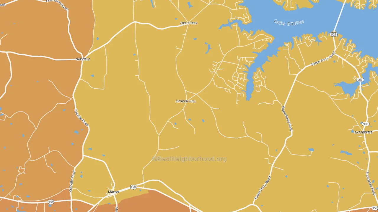 Map of the best neighborhoods in the Macon area, with better matches in green and worse matches in red