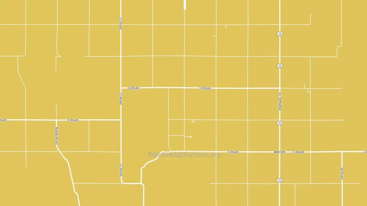 Map of the best neighborhoods in the Macon area, with better matches in green and worse matches in red
