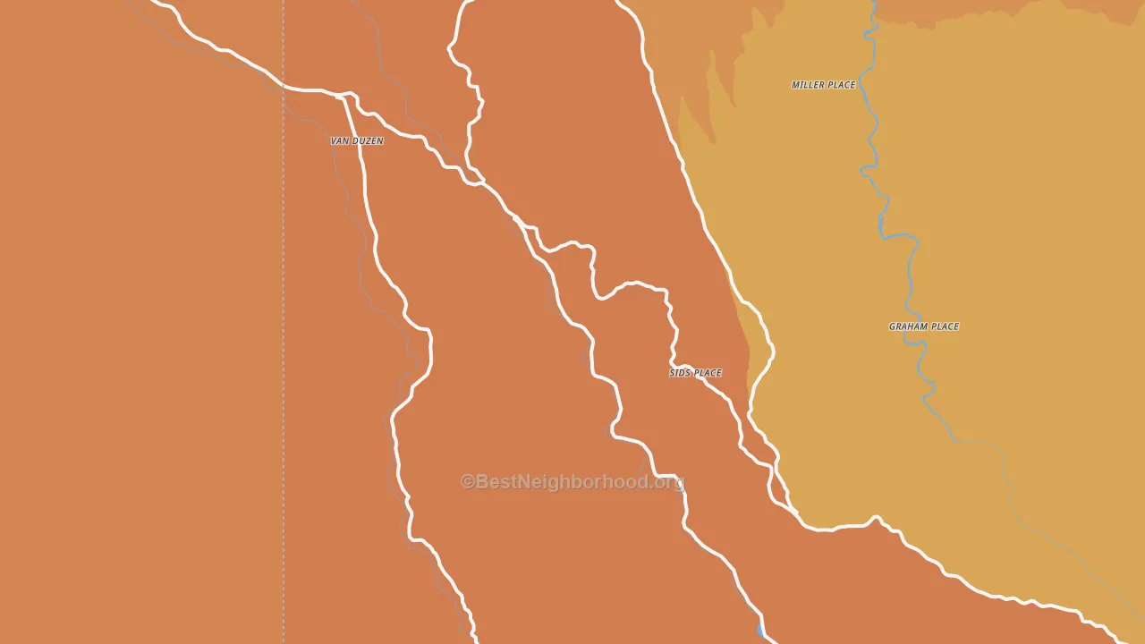 Map of the best neighborhoods in the Mad River area, with better matches in green and worse matches in red