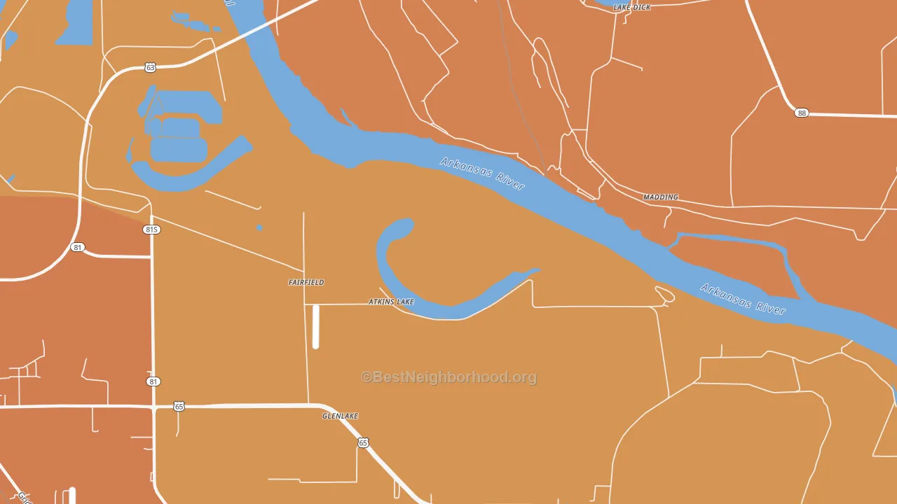 Map of the best neighborhoods in the Madding area, with better matches in green and worse matches in red