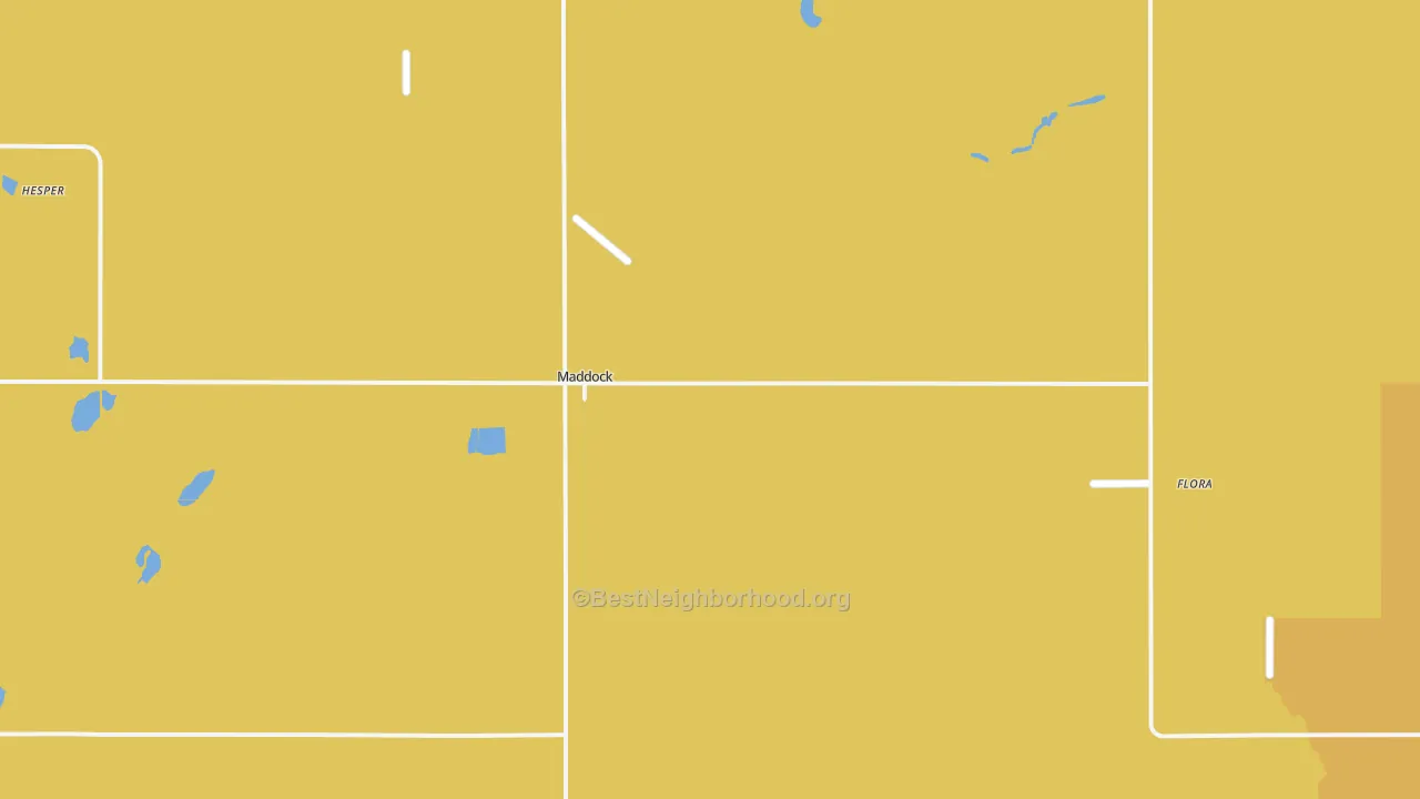 Map of the best neighborhoods in the Maddock area, with better matches in green and worse matches in red