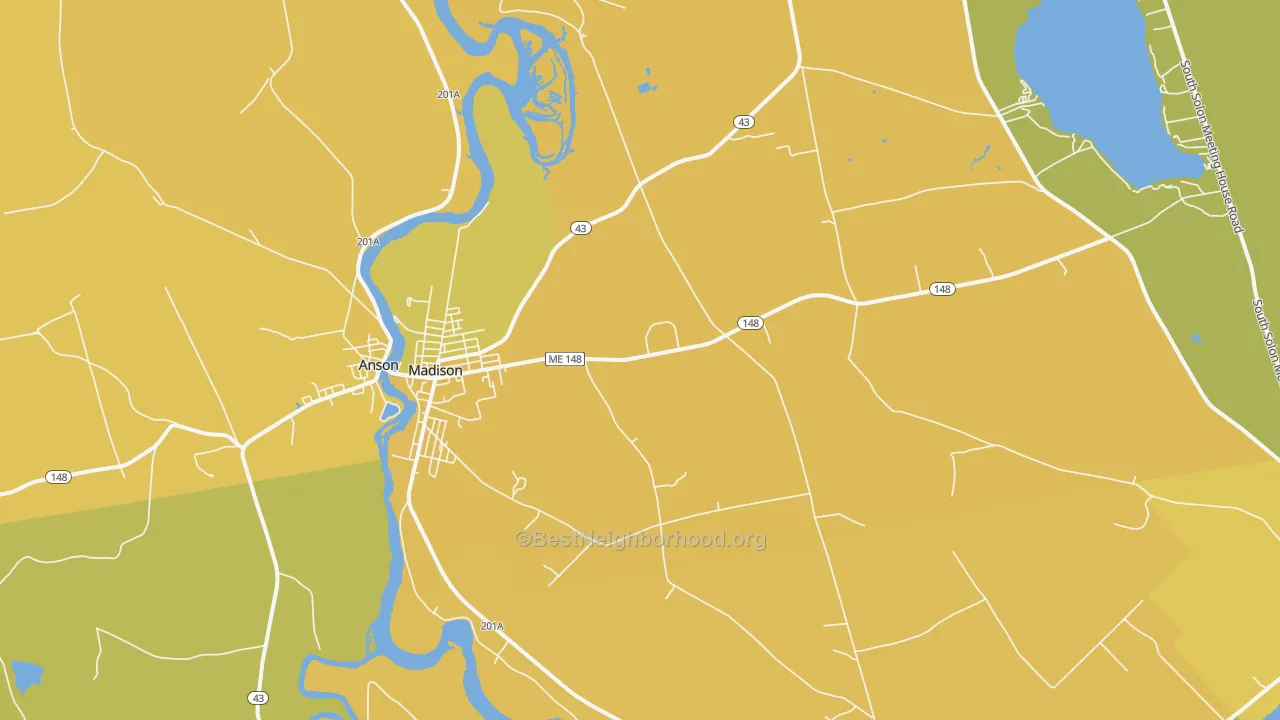 Map of the best neighborhoods in the Madison area, with better matches in green and worse matches in red
