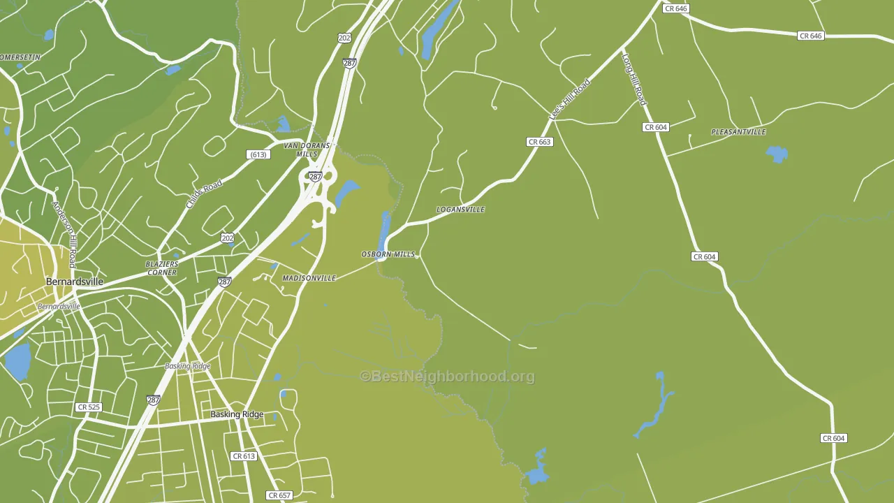 Map of the best neighborhoods in the Madisonville area, with better matches in green and worse matches in red