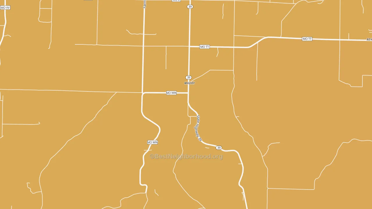 Map of the best neighborhoods in the Madry area, with better matches in green and worse matches in red