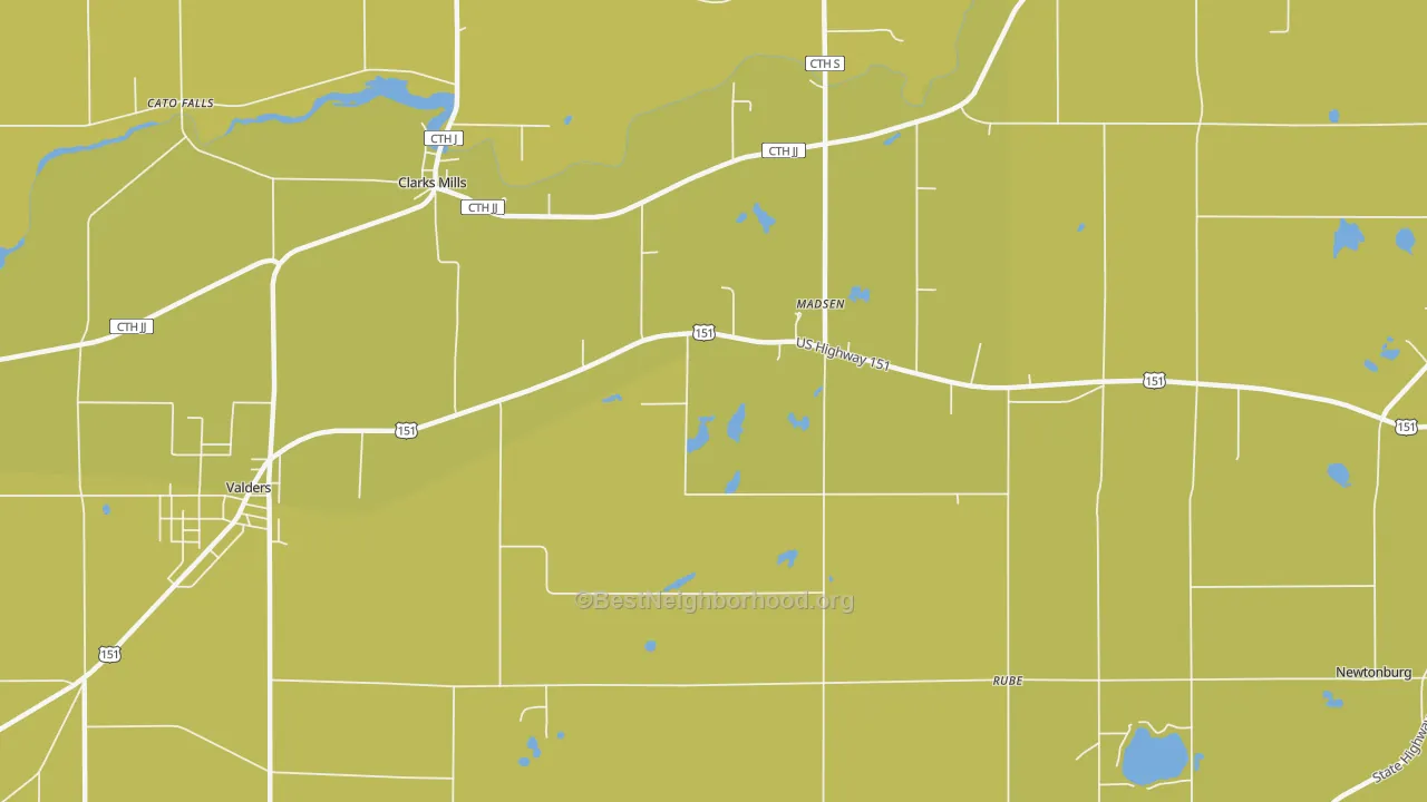 Map of the best neighborhoods in the Madsen area, with better matches in green and worse matches in red