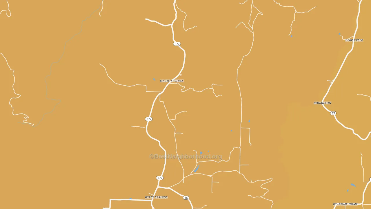 Map of the best neighborhoods in the Magic Springs area, with better matches in green and worse matches in red