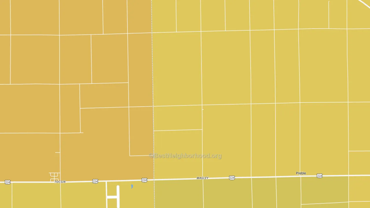 Map of the best neighborhoods in the Magley area, with better matches in green and worse matches in red