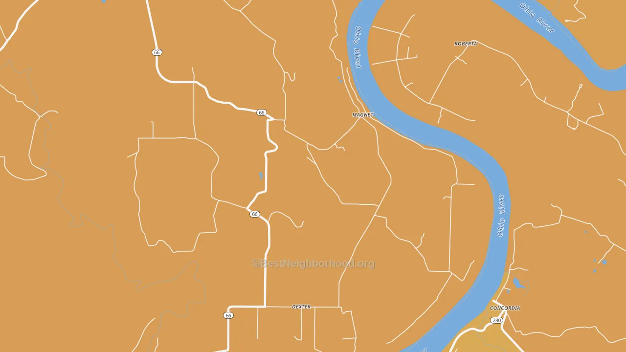 Map of the best neighborhoods in the Magnet area, with better matches in green and worse matches in red