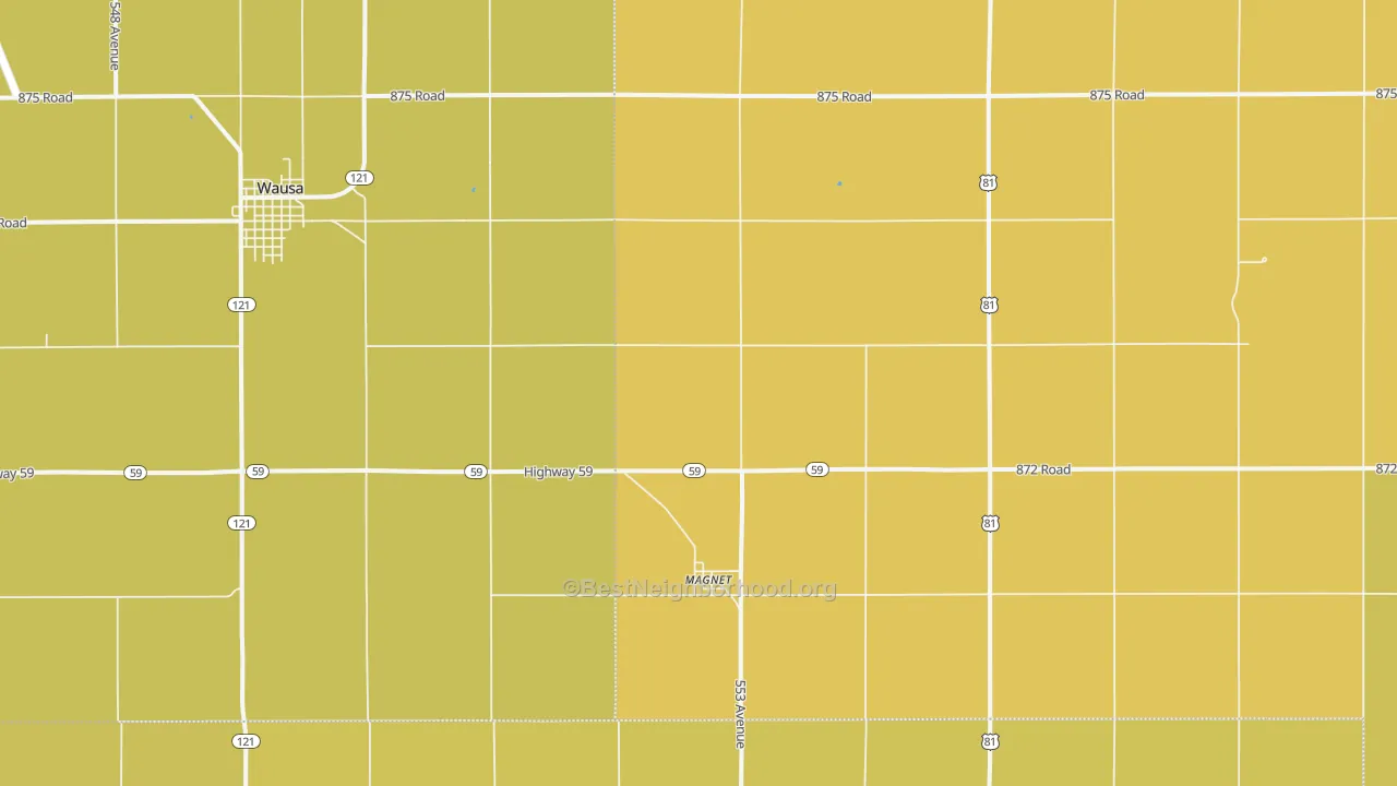 Map of the best neighborhoods in the Magnet area, with better matches in green and worse matches in red