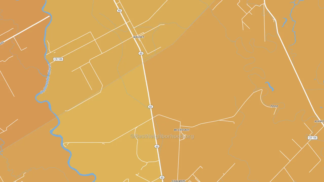 Map of the best neighborhoods in the Magnet area, with better matches in green and worse matches in red