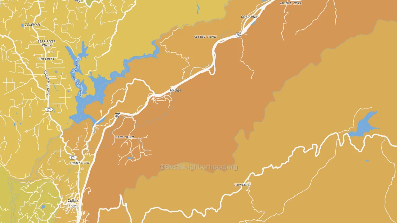 Map of the best neighborhoods in the Magra area, with better matches in green and worse matches in red