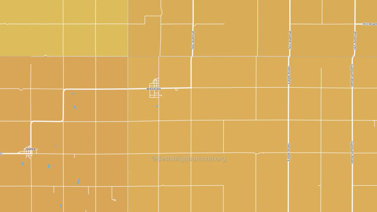 Map of the best neighborhoods in the Mahaska area, with better matches in green and worse matches in red