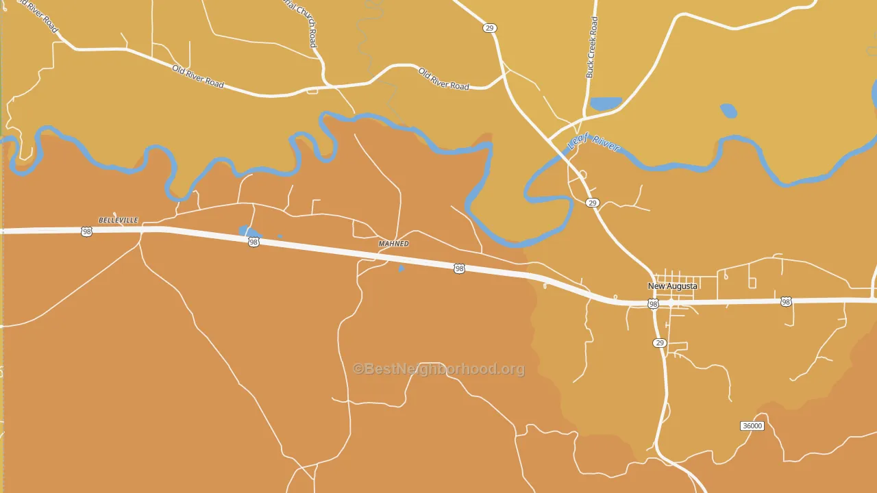 Map of the best neighborhoods in the Mahned area, with better matches in green and worse matches in red