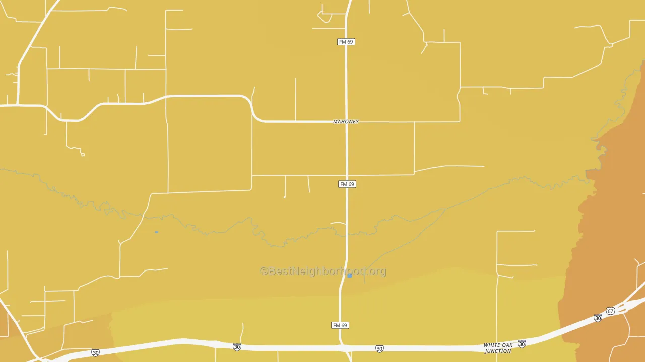 Map of the best neighborhoods in the Mahoney area, with better matches in green and worse matches in red