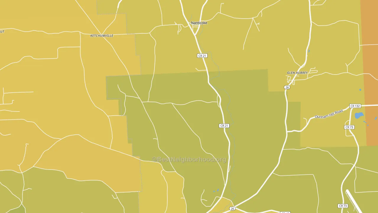 Map of the best neighborhoods in the Maine area, with better matches in green and worse matches in red