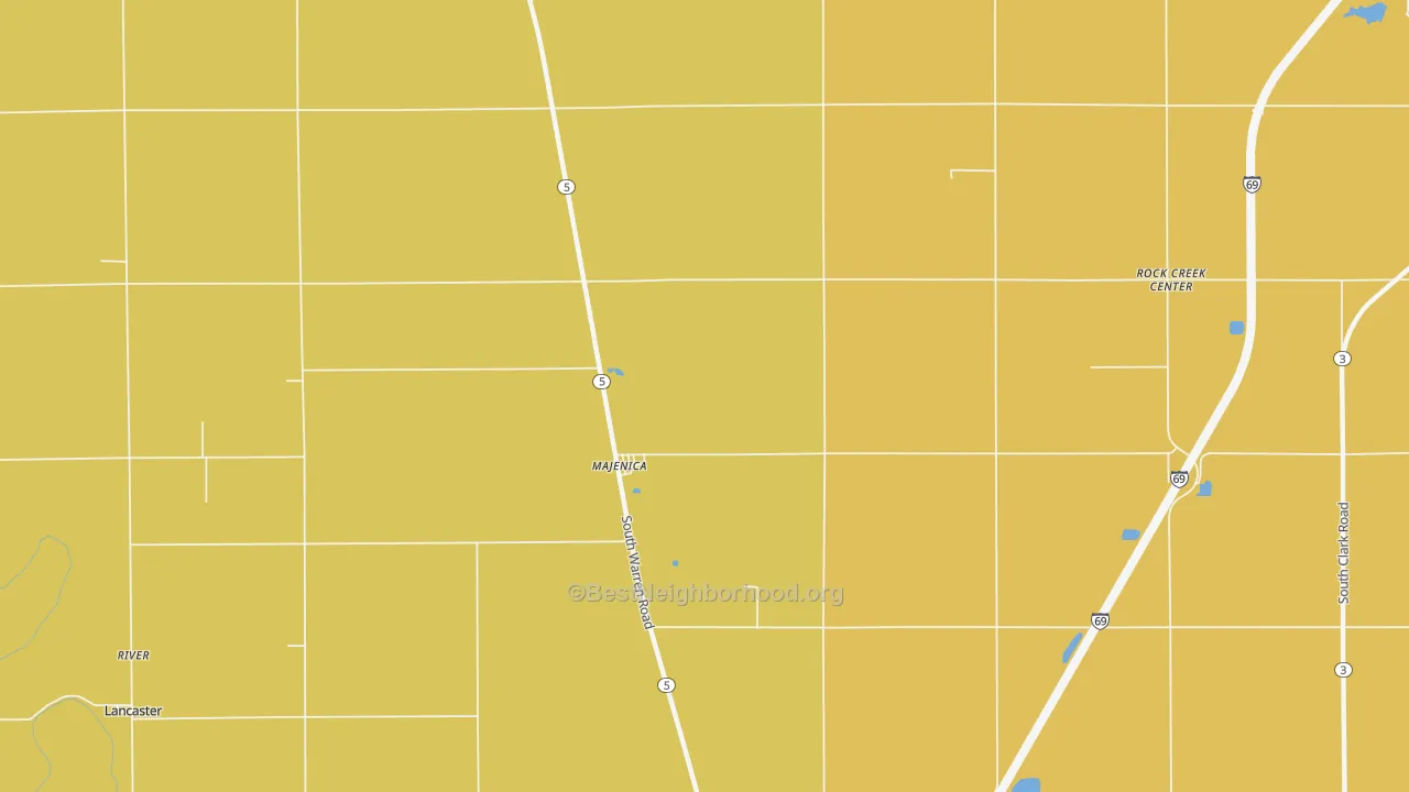 Map of the best neighborhoods in the Majenica area, with better matches in green and worse matches in red