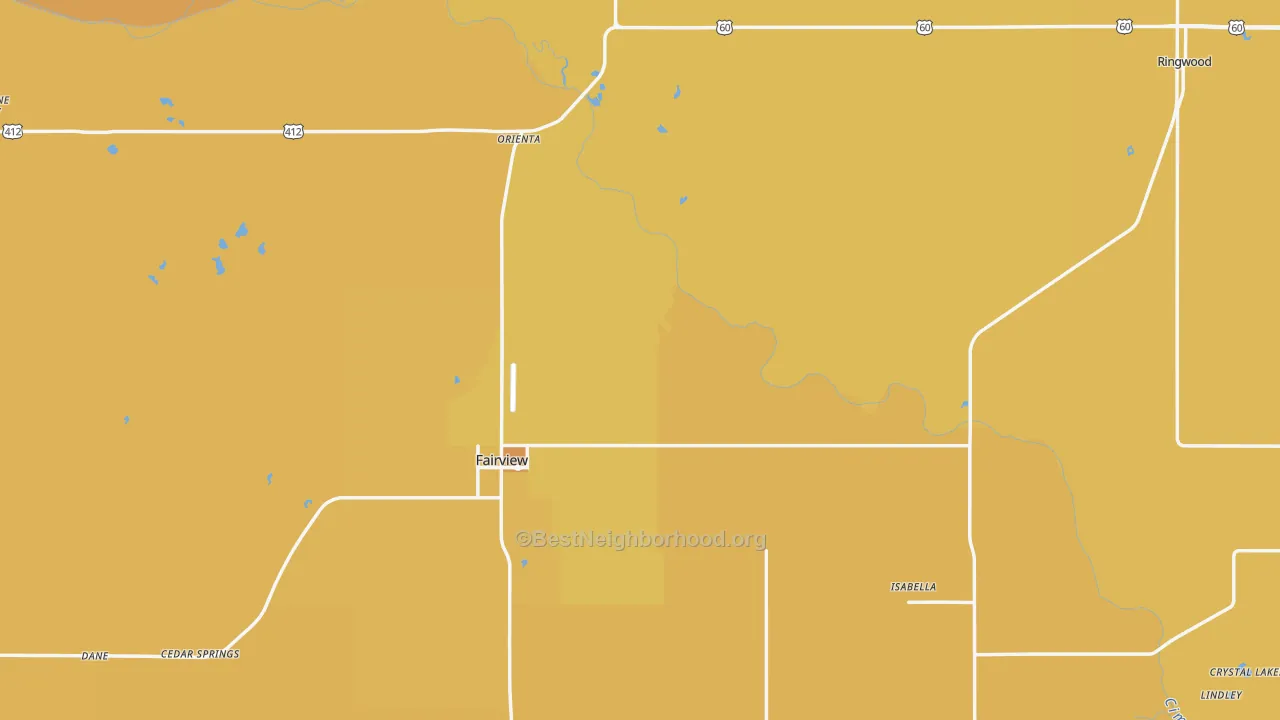 Map of the best neighborhoods in the Major County area, with better matches in green and worse matches in red