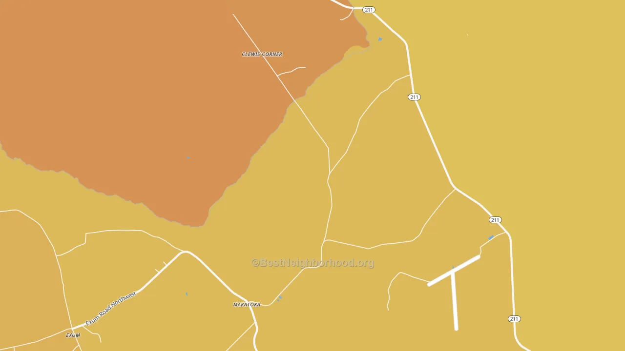 Map of the best neighborhoods in the Makatoka area, with better matches in green and worse matches in red