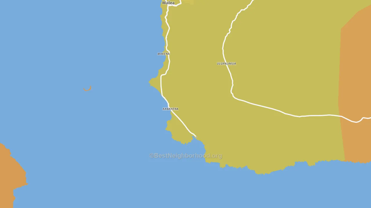 Map of the best neighborhoods in the Makena area, with better matches in green and worse matches in red