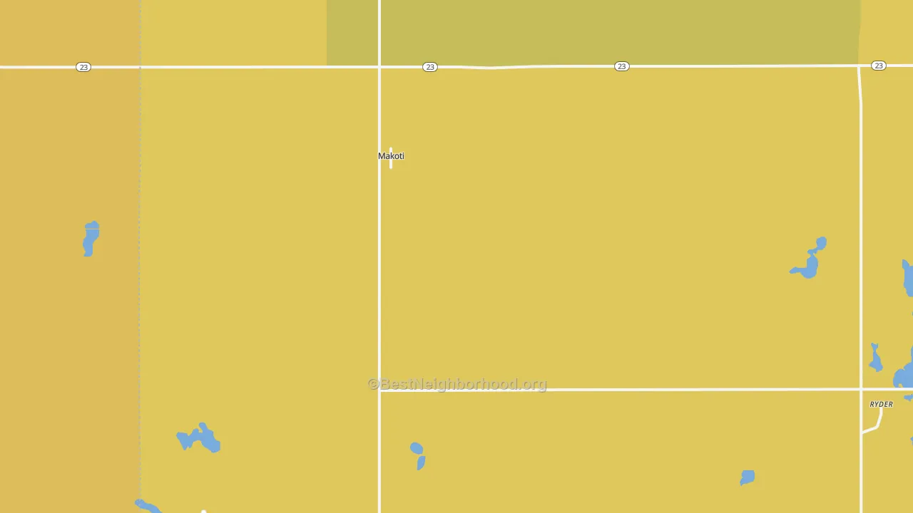 Map of the best neighborhoods in the Makoti area, with better matches in green and worse matches in red