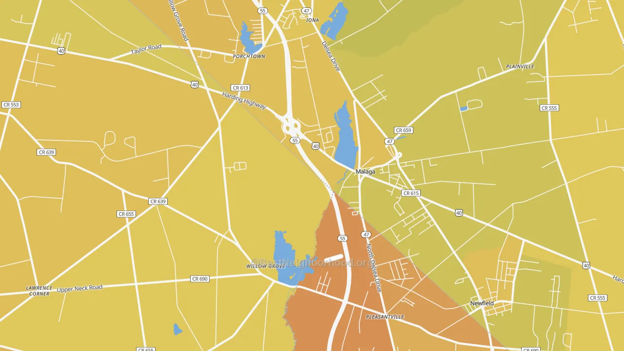 Map of the best neighborhoods in the Malaga area, with better matches in green and worse matches in red