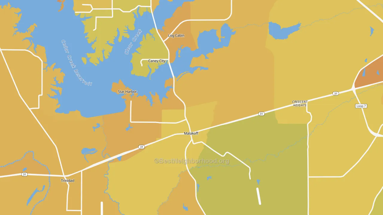 Map of the best neighborhoods in the Malakoff area, with better matches in green and worse matches in red