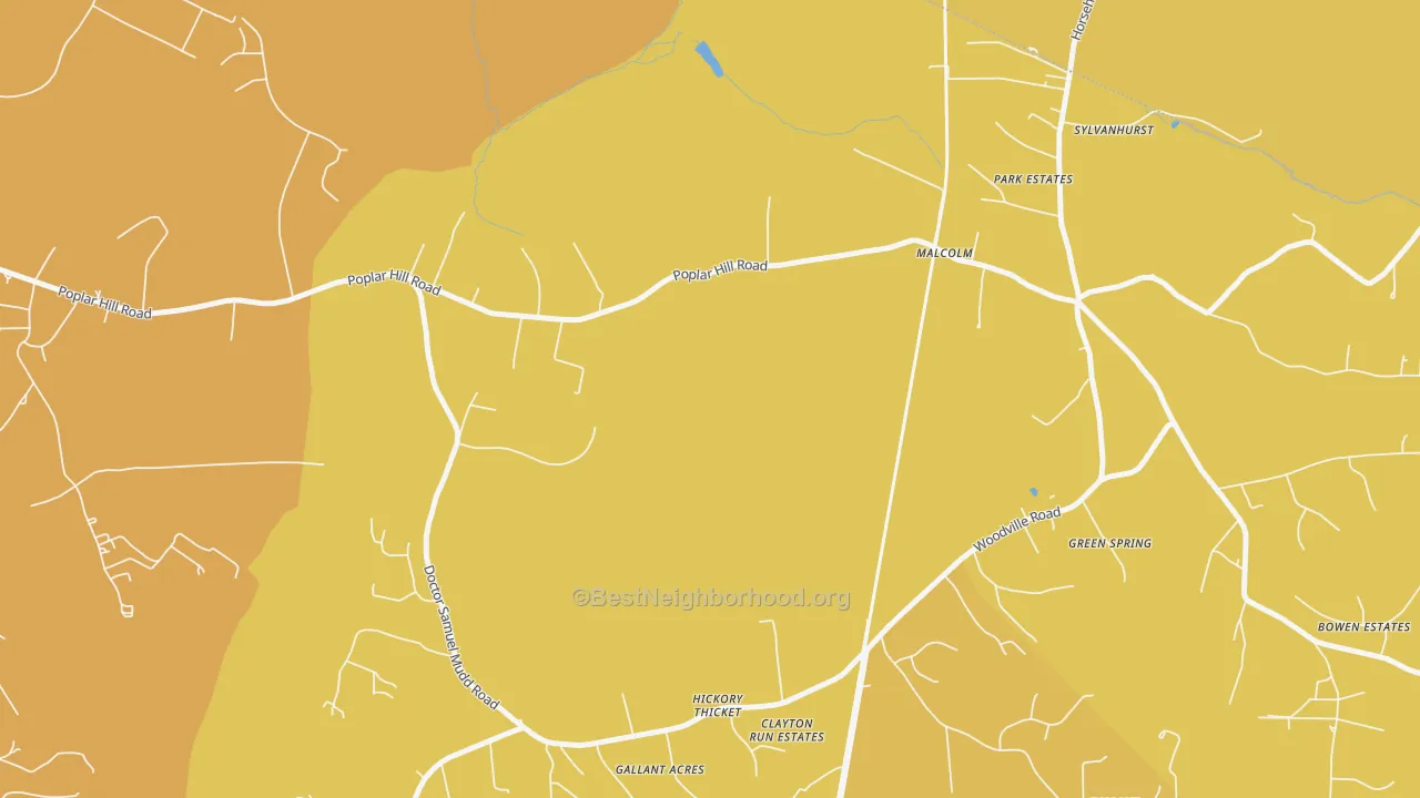 Map of the best neighborhoods in the Malcolm area, with better matches in green and worse matches in red