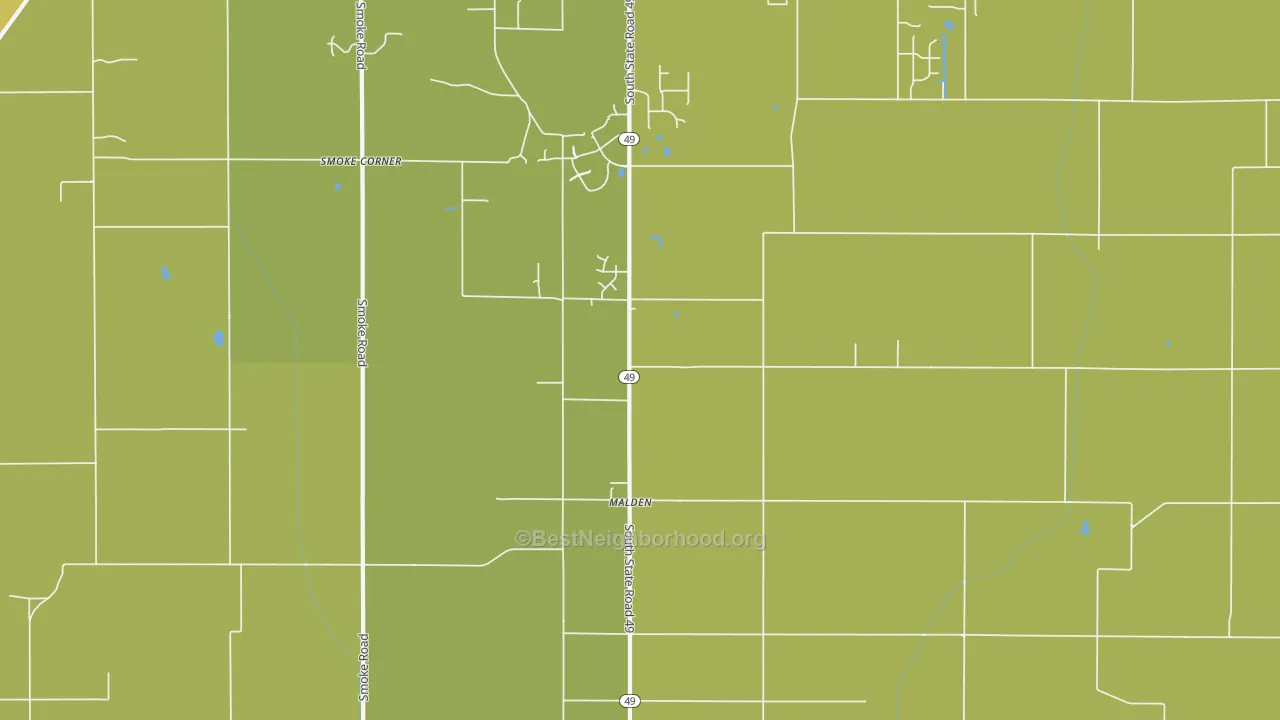 Map of the best neighborhoods in the Malden area, with better matches in green and worse matches in red
