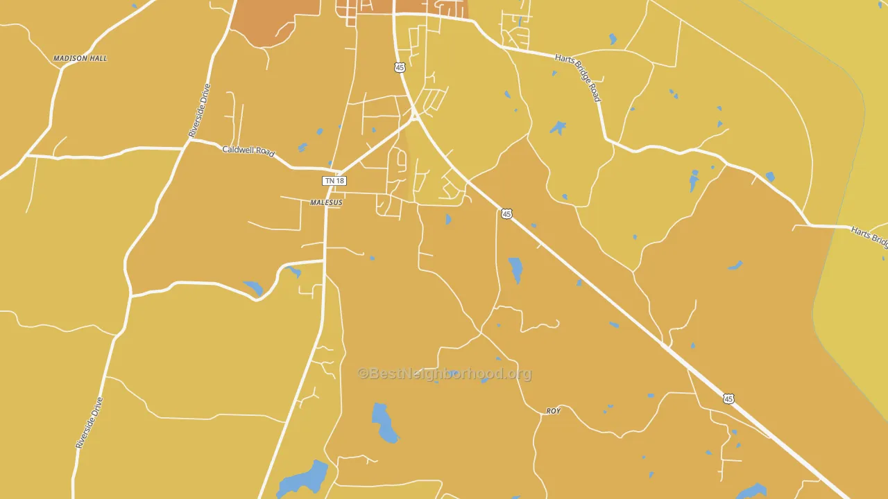 Map of the best neighborhoods in the Malesus area, with better matches in green and worse matches in red