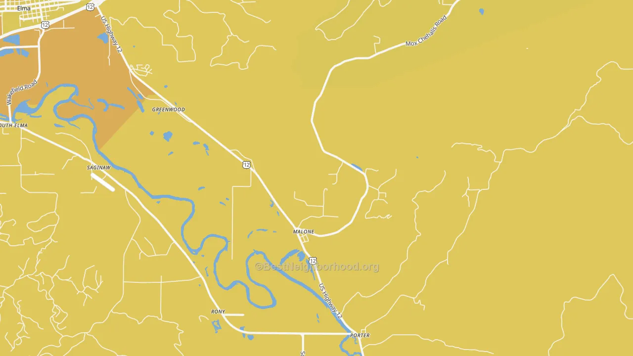 Map of the best neighborhoods in the Malone area, with better matches in green and worse matches in red