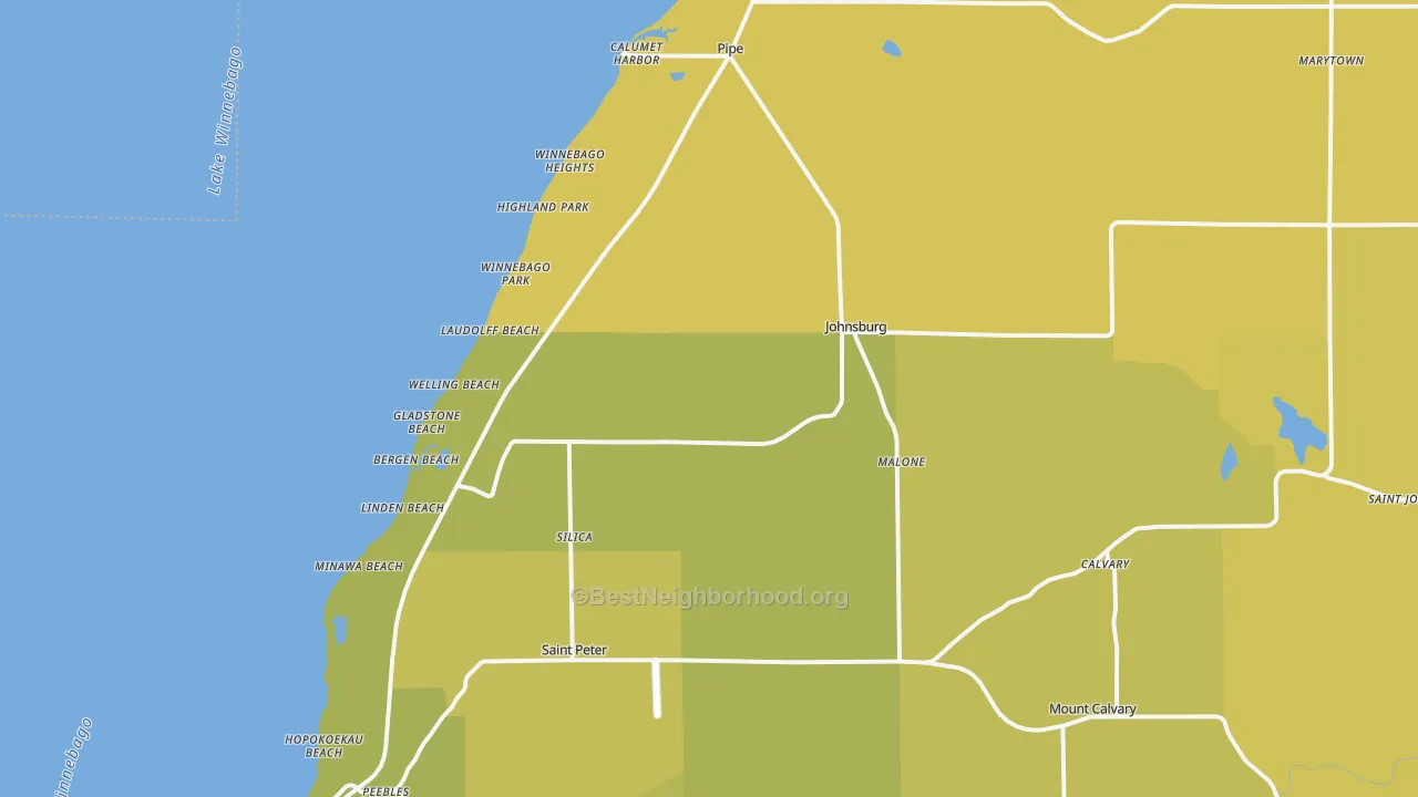 Map of the best neighborhoods in the Malone area, with better matches in green and worse matches in red