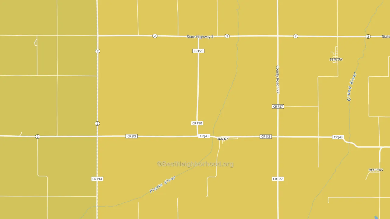Map of the best neighborhoods in the Maloy area, with better matches in green and worse matches in red