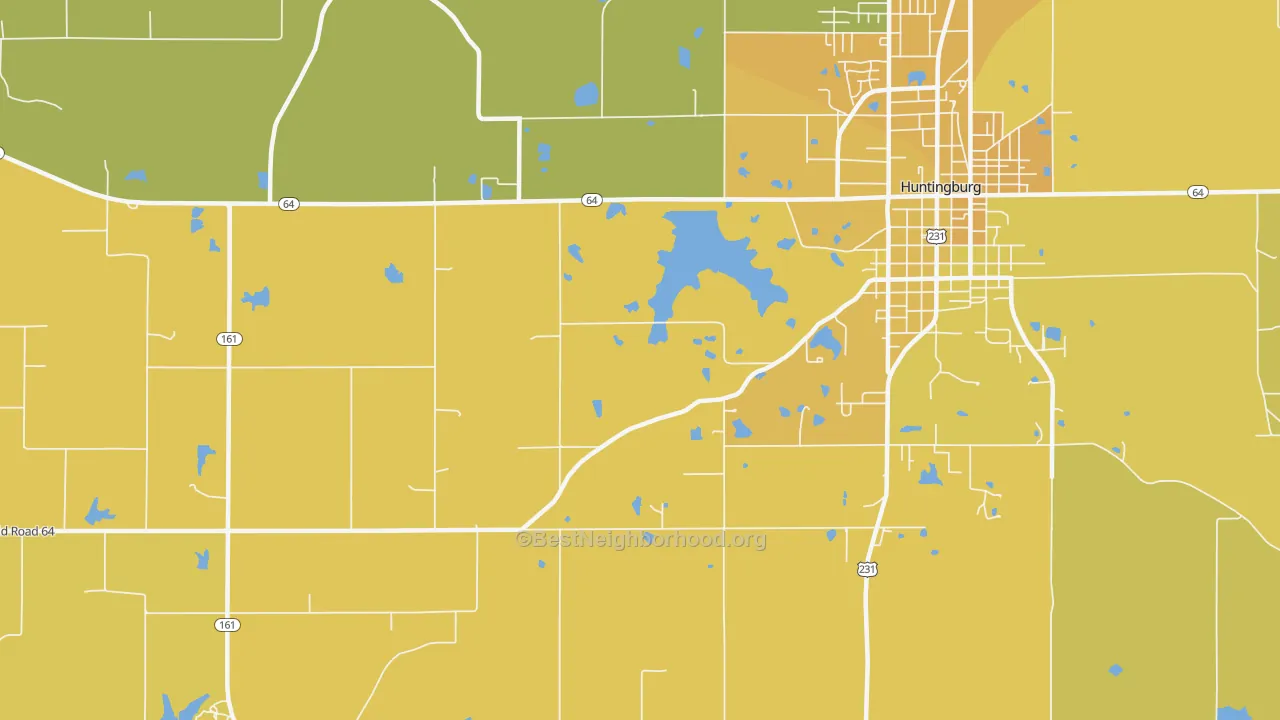 Map of the best neighborhoods in the Maltersville area, with better matches in green and worse matches in red