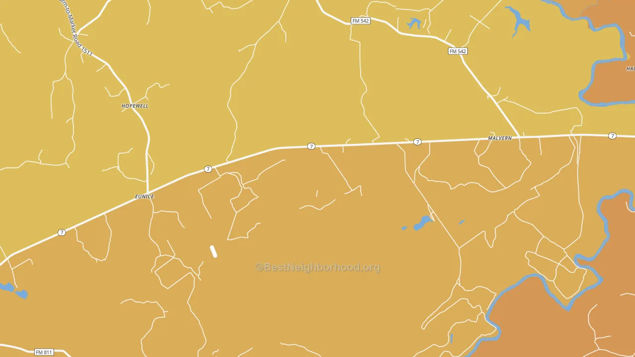 Map of the best neighborhoods in the Malvern area, with better matches in green and worse matches in red