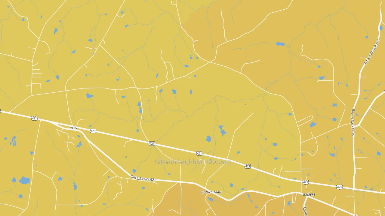 Map of the best neighborhoods in the Mamers area, with better matches in green and worse matches in red