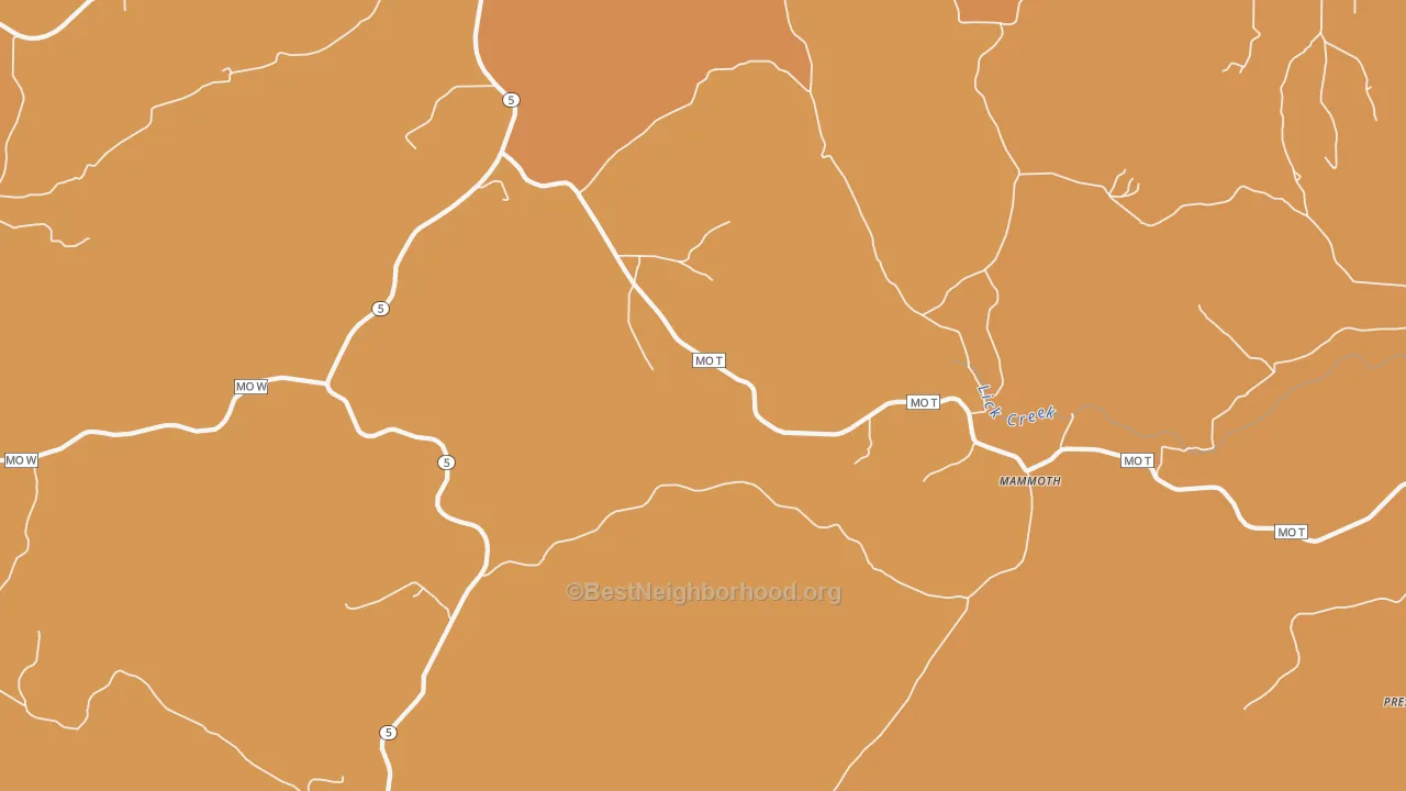 Map of the best neighborhoods in the Mammoth area, with better matches in green and worse matches in red