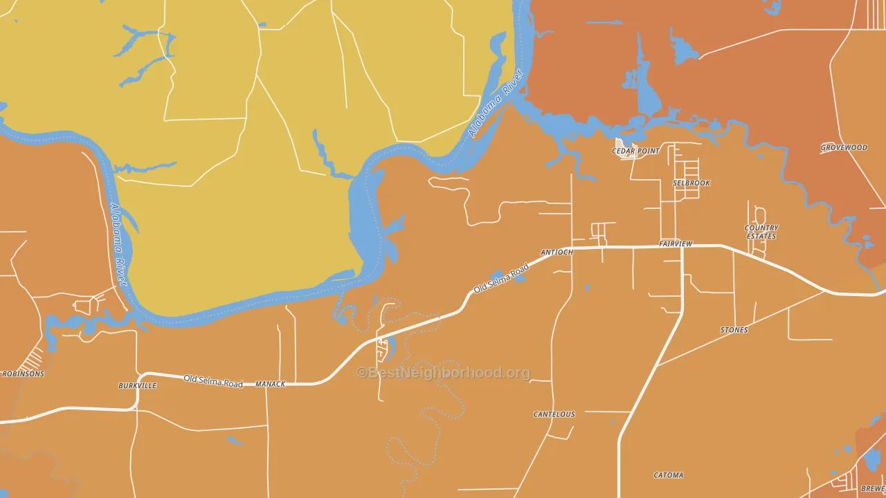 Map of the best neighborhoods in the Manack area, with better matches in green and worse matches in red