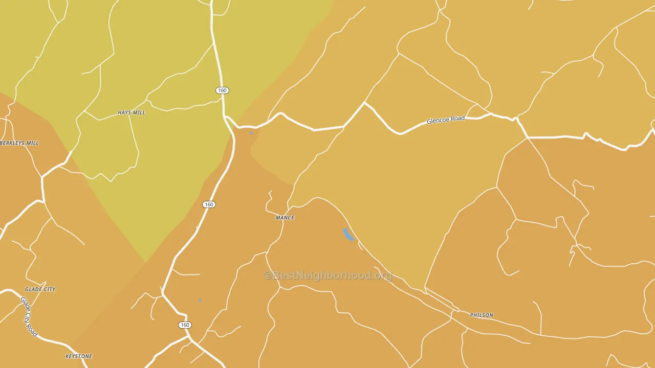 Map of the best neighborhoods in the Mance area, with better matches in green and worse matches in red
