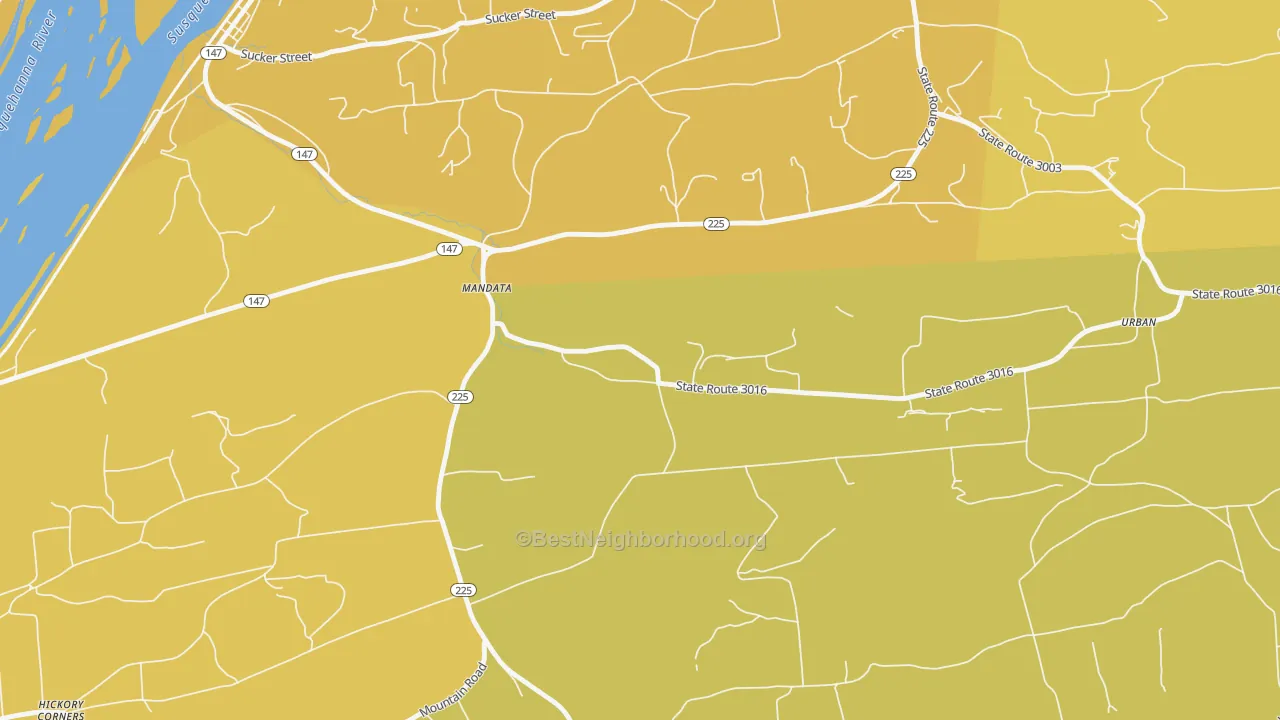 Map of the best neighborhoods in the Mandata area, with better matches in green and worse matches in red