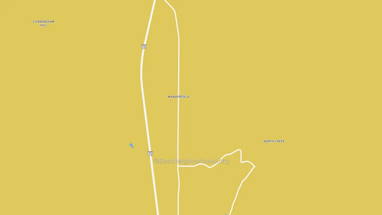 Map of the best neighborhoods in the Manderfield area, with better matches in green and worse matches in red