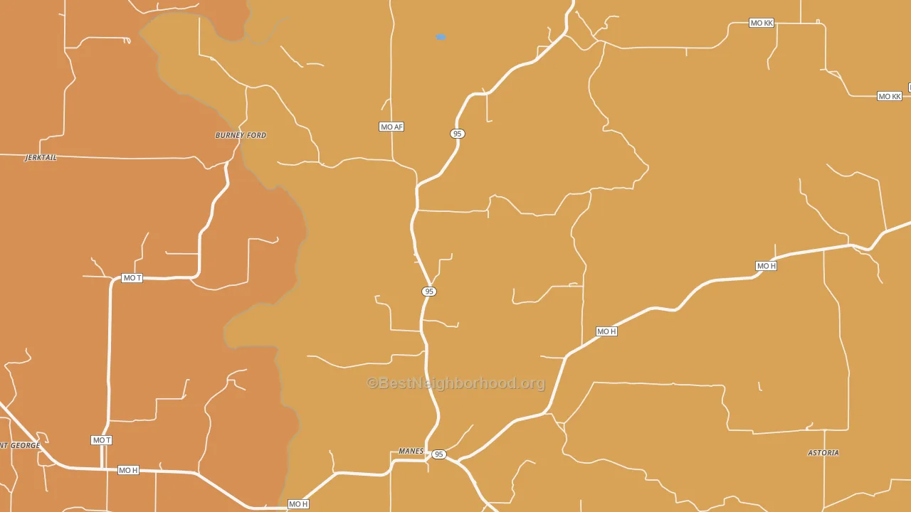 Map of the best neighborhoods in the Manes area, with better matches in green and worse matches in red