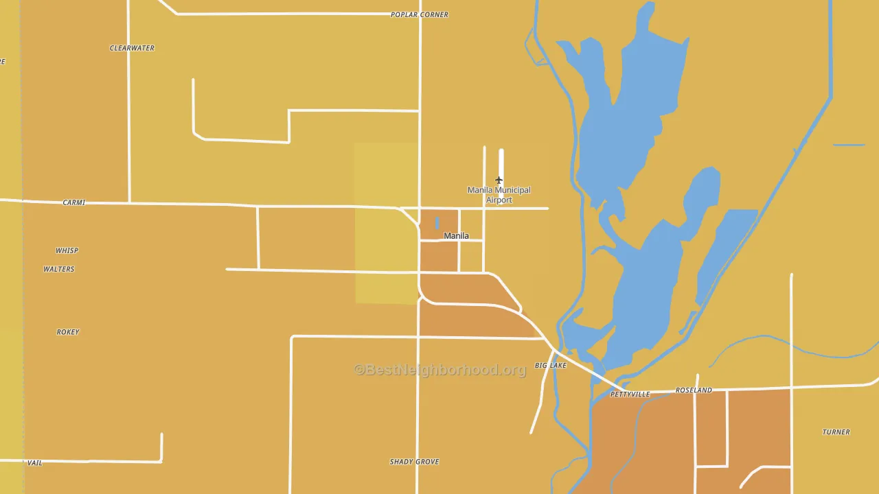 Map of the best neighborhoods in the Manila area, with better matches in green and worse matches in red