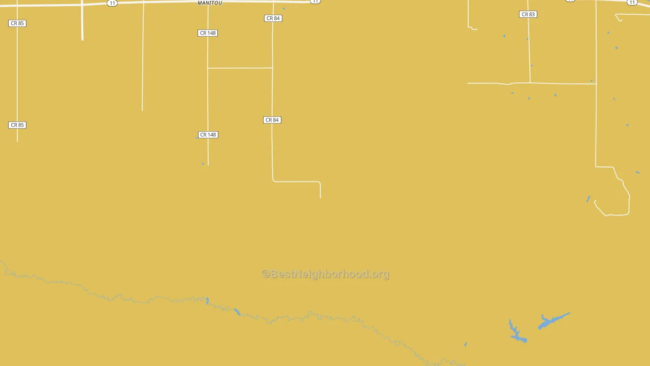 Map of the best neighborhoods in the Manitou area, with better matches in green and worse matches in red