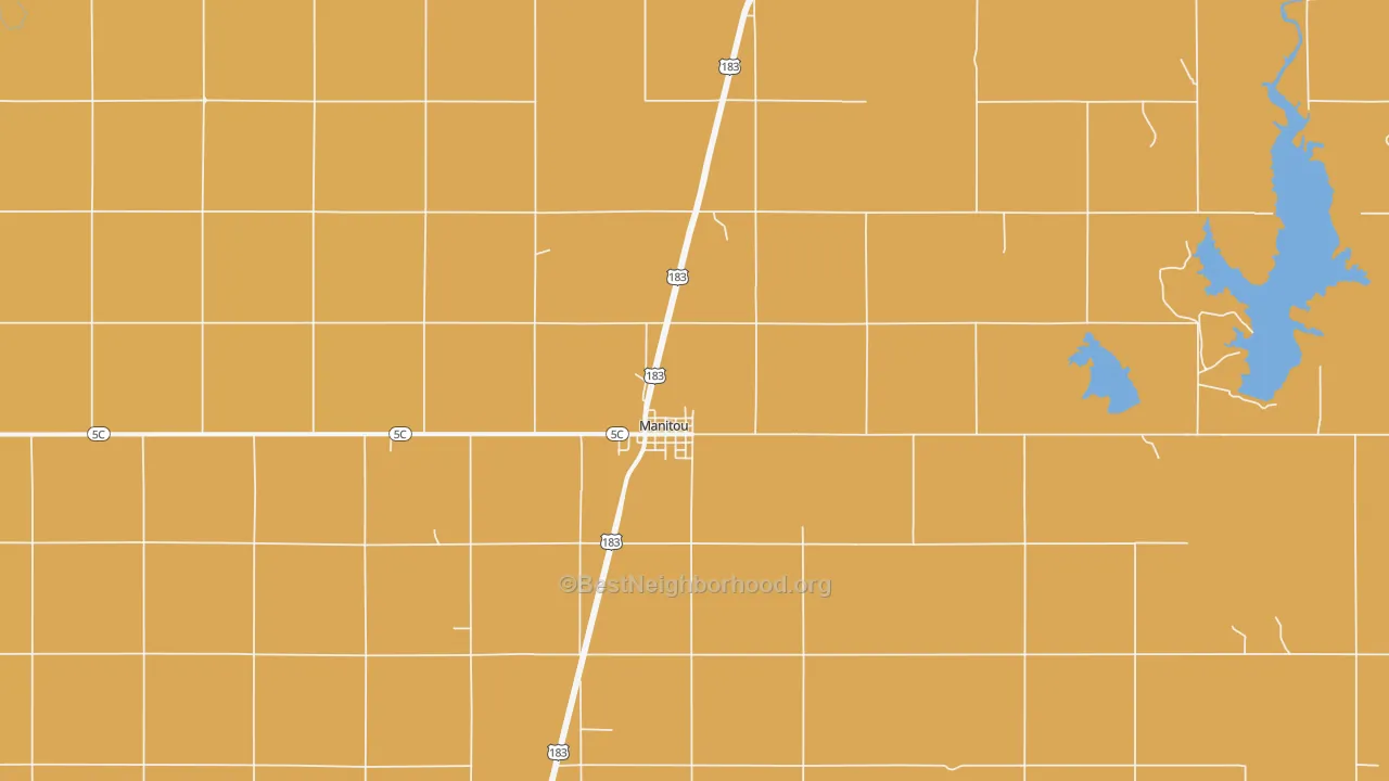 Map of the best neighborhoods in the Manitou area, with better matches in green and worse matches in red