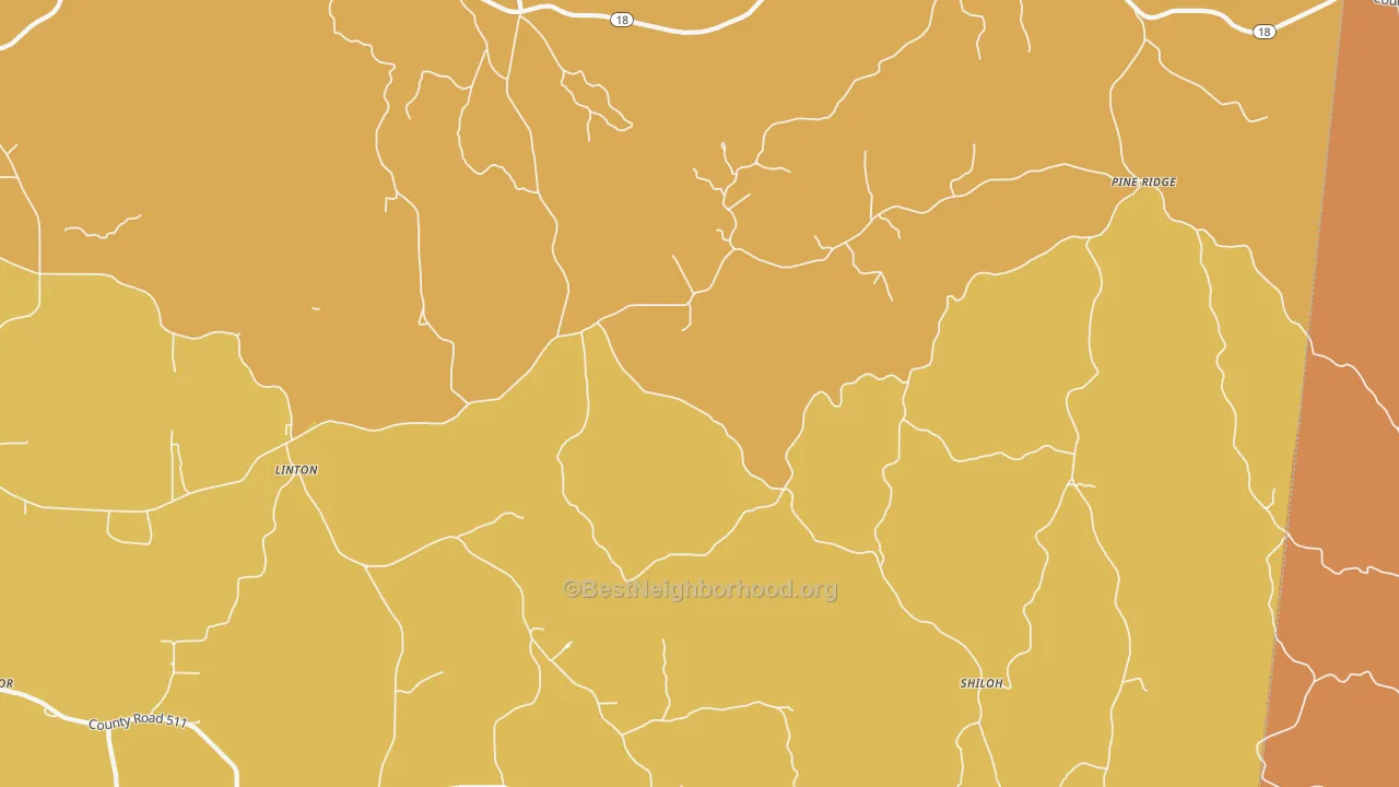 Map of the best neighborhoods in the Mannassa area, with better matches in green and worse matches in red