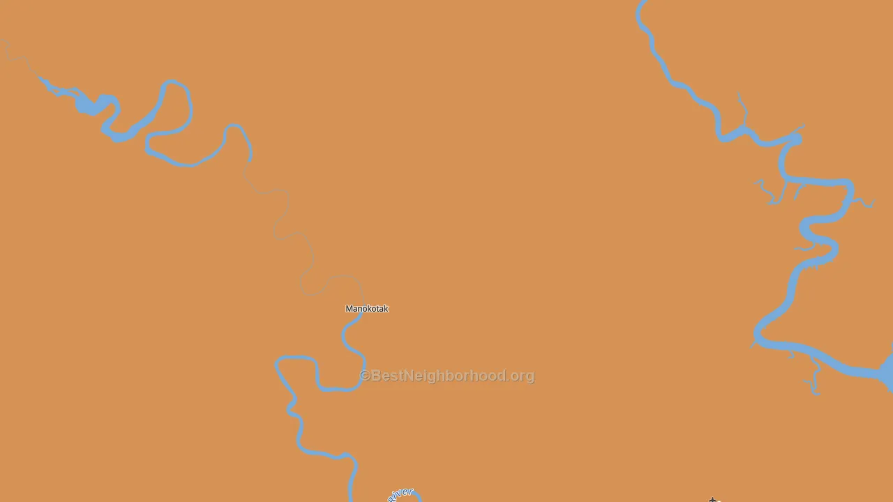 Map of the best neighborhoods in the Manokotak area, with better matches in green and worse matches in red