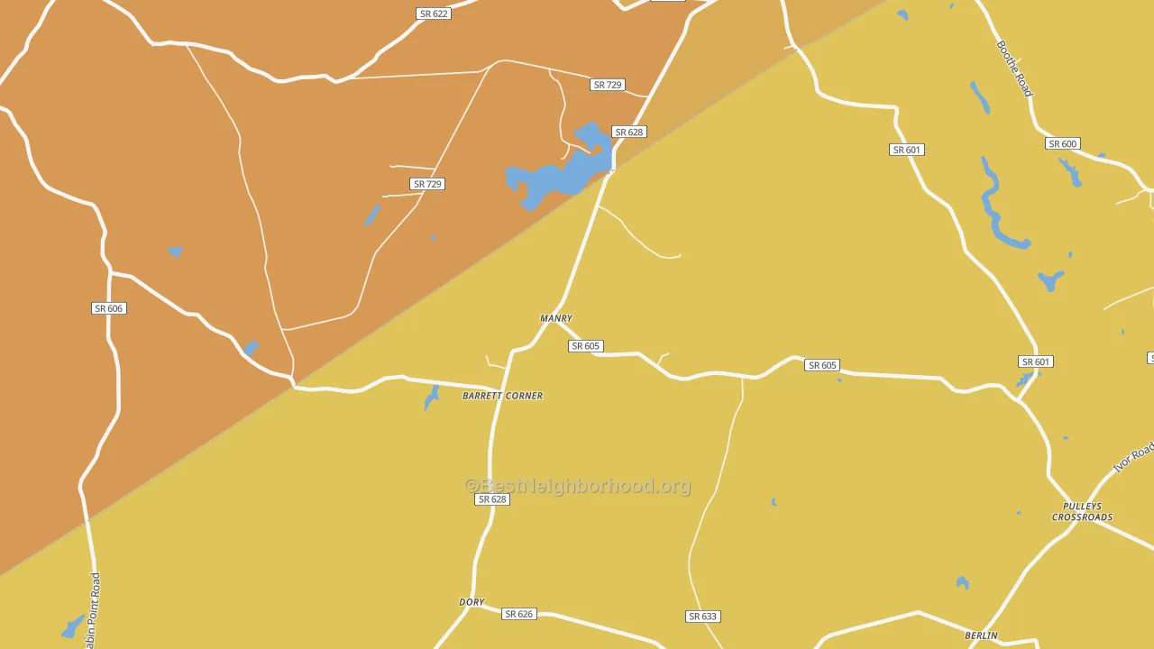 Map of the best neighborhoods in the Manry area, with better matches in green and worse matches in red